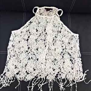 White floral lace halter top